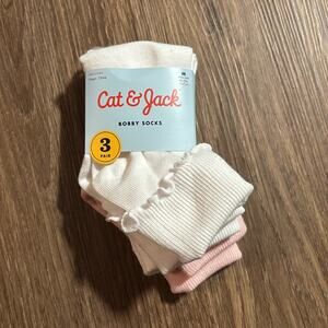 NWT Cat& Jack Bobby socks Girls white pink size M 9 - 2 1/2